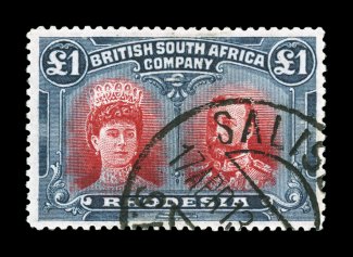 118a, 1910 £1 Black and red, nicely centered, strong colors, neat Salisbury c.t.o. cancel as usual, very fine (S.G. 166 £375).