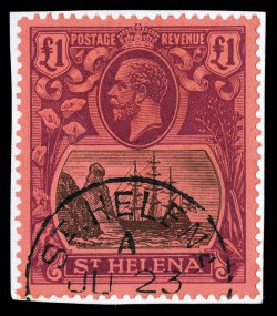 95-99, 1922-27 4p-£1 Badge of the Colony, watermark multiple Crown CA cplt., 16, 5- and £1 each tied to a small piece, neat c.d.s. postmarks, bright colors, very fine 1999 BPA
certificate for the set (S.G. 92-96 £650).