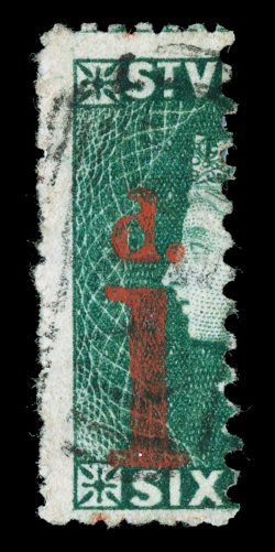 30, 1881 1p on half of 6p Dark blue green, deep color, fine 2005 BPA certificate (S.G. 28 £375).