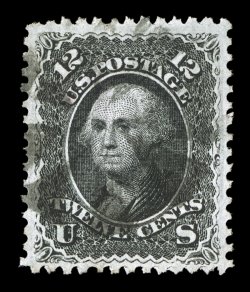 90, 12c Black, E grill, very well centered within extravagantly large margins that are most uncommon on this value, deep color and a crisp impression, light circle of wedges
cancel, extremely fine and quite choice 1994 PF certificate.