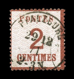N9, 1870 2c Red brown, points down, scarce used example, exceptionally bright and fresh, neat c.d.s. cancel, fine signed Calves and accompanied by a 2000 APS certificate (Yvert
2b Ç765).