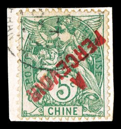 J27, 1903 5c Green postage due, another scarce example with inverted overprint, tied to piece by light c.d.s. postmark, strong color, fine signed Gilbert, H. Bloch (Yvert TT17
Ç650)