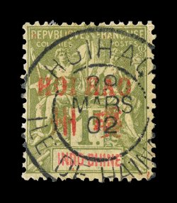 14, 1901 1Fr Bronze green on straw, with Hoi Hao ovpt., strong color, neat centrally struck c.d.s. postmark, fine signed Calves and accompanied by a 2000 APS certificate (Yvert
14 Ç825).