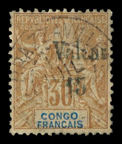 51, 1900 Valeur15 Surcharge on 30c Brown on bister, lightly struck Brazzaville c.d.s., fine and rare signed A. Brun, Calves (Yvert 26 Ç3,000).