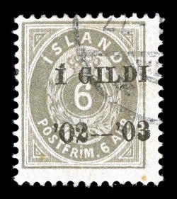 53, 1902-03 6a Gray, black overprint, perf. 13, fresh color, light c.d.s. cancel, fine and quite scarce, especially used 1994 Pollak certificate (Facit 52
SK9,500).