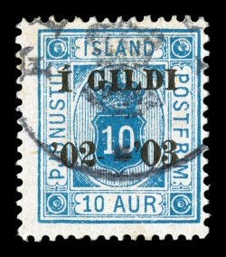 O27, 1902-03 10a Blue official, black overprint, perf. 14x13 12, deep rich color, light town cancel, fine 1998 Nielsen certificate (Facit Tj17 SK6,500).
