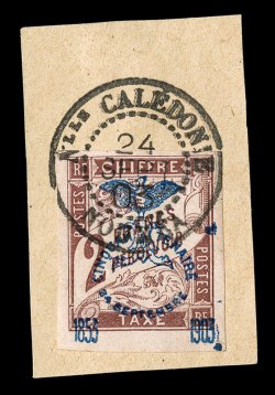 J8, 1903 2Fr Red brown postage due, full to mostly large margins all around, lovely rich color, tied to piece by full strike of a c.d.s., choice very fine 1969 PF certificate
(Yvert TT15 Ç1,600).