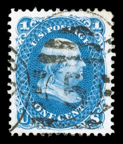 102, 1c Blue re-issue, a striking used single, being in a quality that places it among the finest of the small number of certified used examples, as this gem possesses enormous
margins all around and is wonderfully well centered within them,