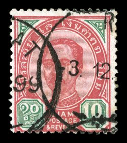 74, 1899 10a Carmine and green, bright colors, typical c.t.o. cancel, thin spot, fine appearance a very scarce stamp 2004 APS certificate.