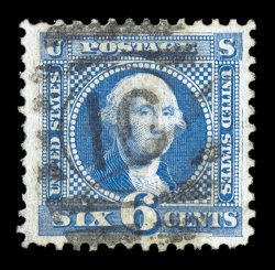 126, 6c Blue re-issue, an exceedingly choice used example of a stamp that is far more rare used than mint, featuring exceptional centering within large margins, brilliant color
on fresh paper, light duplex postmark which proves its contemporaneo