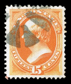 141, 15c Orange with grill, an especially handsome used single, being very well centered within extravagantly large margins, incredibly radiant color, neat circle of wedges
cancel, extremely fine an especially rare stamp in this exceptional qua