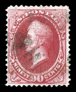 144, 90c Carmine with grill, rich bright color, fairly well centered, light cancel unlike most which are quite heavy, nearly very fine 2000 PF certificate.