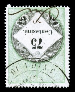 Forbin 6a, 1850 75c Green and black, Center Inverted, used, with both a portion of a double circle handstamp and a neat manuscript cancel, exceptionally bright and fresh, fine
and very scarce.