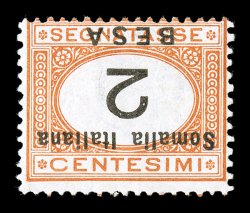 J24a, 1923 2b Buff and black postage due, Numeral and Overprint Inverted, quite fresh, strong rich colors, typical centering, o.g., lightly hinged, fine signed A. Diena
(Sassone 34a Ç650).