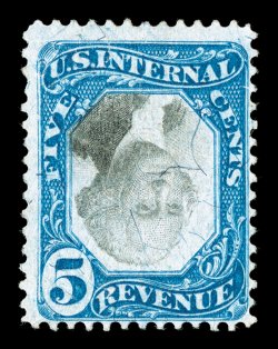 R107a, 5c Blue and black, Center Inverted, lovely colors that are especially strong and rich, crisp impression on fresh paper, fairly light herringbone cancel,
fine.