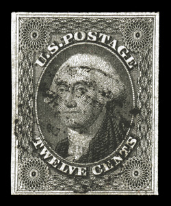 17, 12c Black, used, full to mostly large margins all around, fresh color and a detailed impression, lightly cancelled, extremely fine 1984 PF certificate.