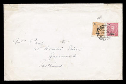 1910-13 British Antarctic Expedition, an extremely rare large size cover initialled HRB and addressed in the hand of Lt. Henry Robertson Bowers, who later perished with
Captain R.F. Scott in the Antarctic in 1912, cover with British Antarc