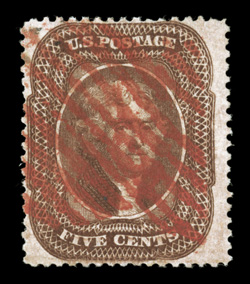 30, 5c Orange brown, Ty. II, strong rich color, attractively centered, bright red grid cancel, very fine 1984 and 1992 PF certificates.