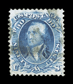 101, 90c Blue, F grill, well centered although reperforated at right and bottom, rich color, extremely fine appearance clear 1985 PF certificate and a 2009 PF
certificate.