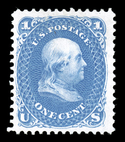 102, 1c Blue re-issue, unused, large margins, bright color and paper, very fine 1987 PF certificate.