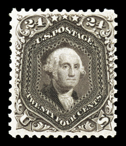109, 24c Deep violet re-issue, another mint example of this rare stamp, deep intense color and impression, large part o.g., certificate state yellowish paper, but the gum is
just slightly browned in one area (as often the case), fine 1962 PF ce