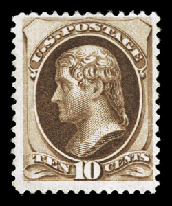 161, 10c Brown, strong rich color, slightly disturbed o.g., two very faint creases at bottom, otherwise fine 2004 PSE certificate (F-VF 75 SMQ does not price this
grade).