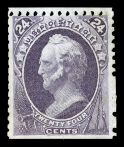 175, 24c Dull purple special printing, without gum as issued, wonderfully fresh, with deep color and a razor-sharp impression on pristine white paper, quite well centered for
this, intact perforations on three sides, very fine less than 100 c