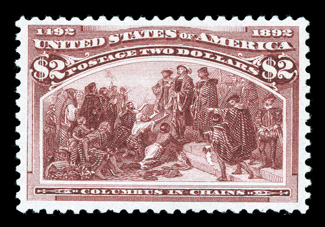 242, $2.00 Columbian, uncommonly well centered within large margins, rich color and a crisp impression, full o.g. that is just slightly sweated, choice very fine 2008 PSE
certificate (VF-XF 85 DOG).