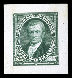 246P2-63P2, 1c-$5.00 Bureau issue, small die proofs cplt., an incredibly fresh set, with brilliant colors on pristine white paper, all with large full margins, $2.00 with
slight thin, otherwise extremely fine.
