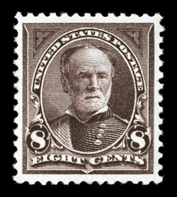 257, 8c Violet brown, exceptionally well centered and margined, lovely color that is uncommonly rich, sharp impression as well, o.g., never hinged, extremely fine 2008 PSE
certificate (XF 90 SMQ $1,300.00).