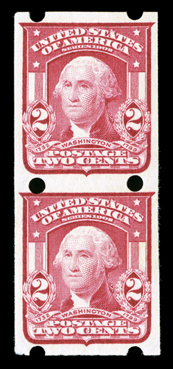 320 var., 2c Carmine imperforate, Brinkerhoff Ty. II perforations, pair, quite well centered, bright color, o.g., trivial h.r., extremely fine and scarce.