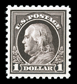 478, $1.00 Violet black, marvelously well centered amid uncharacteristically large margins, rich luxuriant color and a deeply etched impression on bright paper, o.g., lightly
hinged, extremely fine a lovely choice stamp 1987 PF certificate and