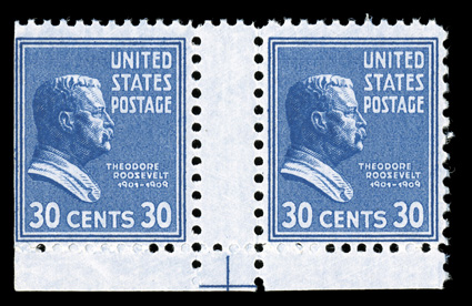 80434, 1c-$5.00 Presidentials, lot of errors and varieties, several dozen items, including a couple unusual foldover gutter snipes, 30c bottom margin gutter pair, plus
misperforations, double papers, ink smears, etc., also 36 with Virgin Island