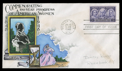 959, 3c Progress of Women, tied to Knapp pencil addressed first day cover with impressive design of Elizabeth Cady Stanton, light toned band from envelope glue, otherwise very
fine.
