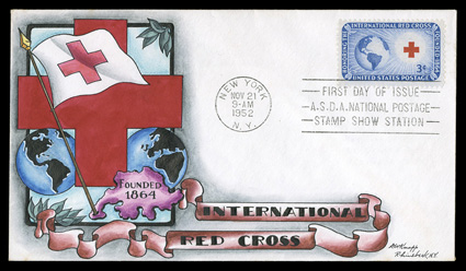 1016, 3c Red Cross, tied to unaddressed first day cover with International Red Cross design, a very fine cover with thematic appeal.