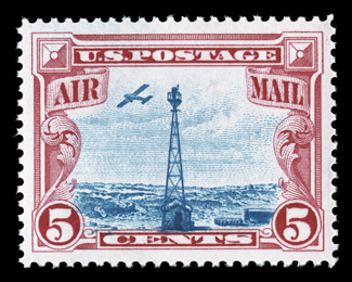 C11, 5c Carmine and blue, perfectly centered within extravagantly large margins, wonderfully fresh colors, o.g., never hinged, extremely fine gem 2009 PSE certificate (Superb
98 SMQ $290.00).