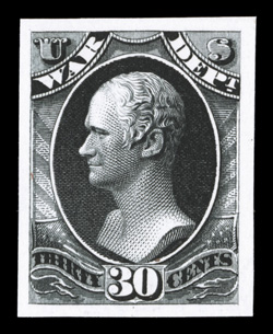 O86TC-93TC, 1c-90c War Dept., Atlanta trial color proofs in black cplt., large margins, fresh and very fine.