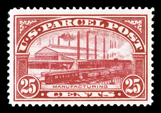 Q9, 25c Parcel Post, post office fresh example featuring outstanding centering within lavishly large margins, intense vibrant color, pristine o.g., never hinged, extremely fine
and choice.
