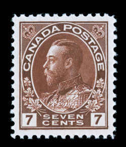 114, 1924 7c Red brown, dry printing, stunning mint single that is not only flawlessly centered within large margins, but it also possesses eye-arresting intense color and a
prooflike impression on immaculate white paper, full even perforations