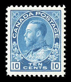 Unitrade 117ii, 1922 10c Light blue, wet printing, a marvelous mint single that is incredibly well centered within large margins, it also possesses an outstanding overall
brilliance, with strikingly rich color on immaculate white paper, o.g., n.