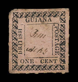 S.G. 116, 1862 1c Black on rose, position 3, unused, well centered, sharp impression, small thin spots, very fine appearance ex-Sovereign (Scott 35 $4,250.00).