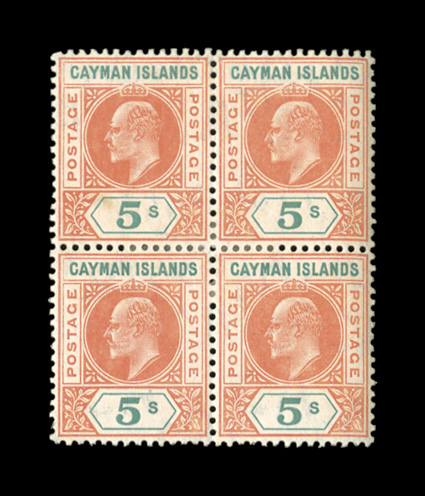 S.G. 13-16, 1907 4p to 5- King Edward VII third series cplt. in mint blocks of four, the 4p Brown and blue is a top right corner plate no. 1 block of four (n.h.), all are well
centered, slight bit of gum toning that generally does not show thro