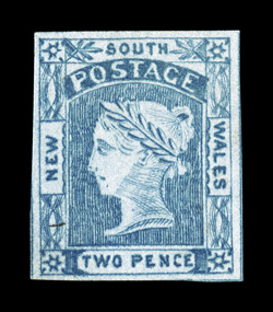 S.G. 60, 1851 2p Deep ultramarine, plate II, bluish paper, attractive unused single, large balanced margins all around, brilliantly fresh color, small unobtrusive ink mark at
bottom left, otherwise very fine 2008 BPA certificate ex-Sovereig