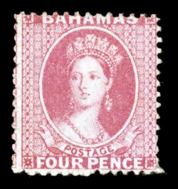 S.G. 18, 1862 4p Dull rose, perf. 13, a very rare unused example of this difficult stamp, strong rich color, small part disturbed o.g., fine 1999 BPA certificate ex-Gross
(Scott 9 $3,500.00).