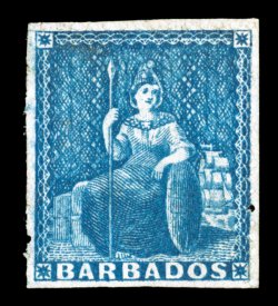 S.G. 15, 1860 (1p) Deep blue, pin-perf. 14, a rarely seen unused example of this perforation variety, rich bright color and a strong impression, perforations on three sides,
fine 2006 Brandon certificate (Scott 11a $2,250.00).
