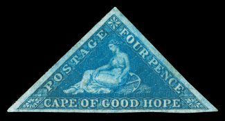 S.G. 4, 1853 4p Deep blue on slightly bluish paper, a highly select mint single, large margins on all three sides, deep intense color and impression, nearly full original gum,
extremely fine quite scarce in this outstanding mint condition 1992