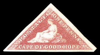 S.G. 5a, 1858 1p Rose on cream toned paper, huge margins all around, lovely rich color and a well defined impression, part o.g., extremely fine (Scott 3
$540.00).