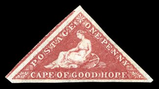 S.G. 5b, 1858 1p Deep rose red on cream toned paper, large to huge margins all around including a portion of the adjoining stamp at left, deep prooflike color and impression
on fresh paper, full o.g., lightly hinged, extremely fine a marvelousl