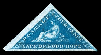 S.G. 6, 1855 4p Deep blue on white paper, a most impressive mint copy, possessing outstanding margins including an enormous margin at left, beautiful rich color and a
razor-sharp impression on bright paper, full o.g., lightly hinged, extremely f