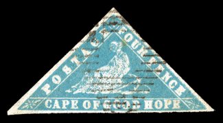 S.G. 14, 1861 4p Pale milky blue Wood Block, full to large margins all around, lovely fresh color and paper, lightly cancelled, a very fine example of this scarce and popular
stamp 2002 Brandon certificate (Scott 9 $2,000.00).